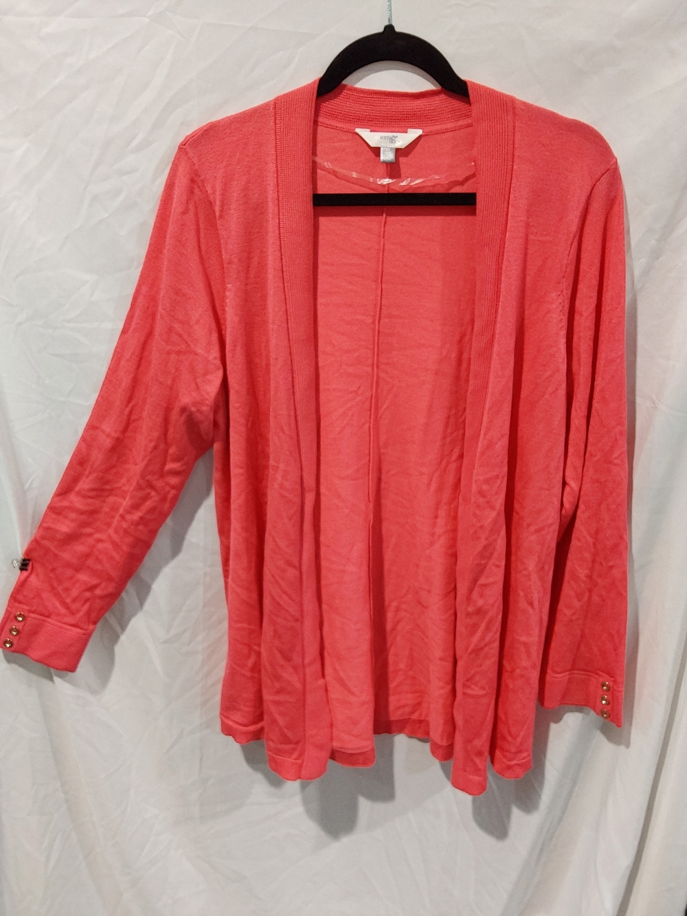 Terra & Sky Coral Open-Front Women's Cardigan with Button Cuffs